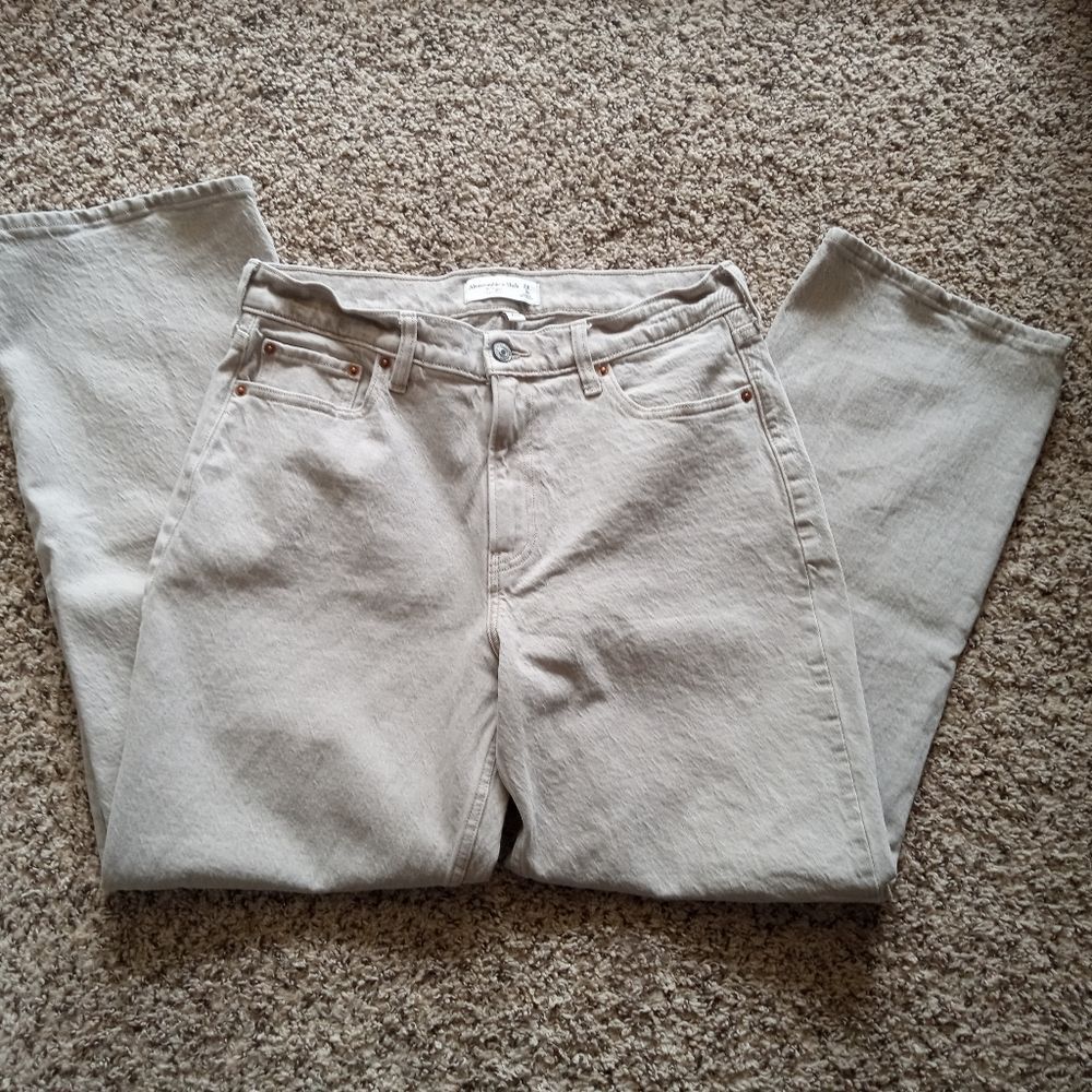 Abercrombie & Fitch The Low Rise Baggy Jean Curve Love Beige Chai Short 28 - Picture 6 of 8